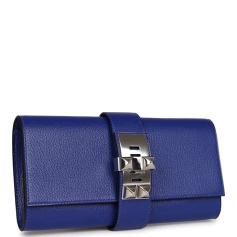 Hermes Medor Clutch 23 Bleu Electric Chevre Mysore Palladium 